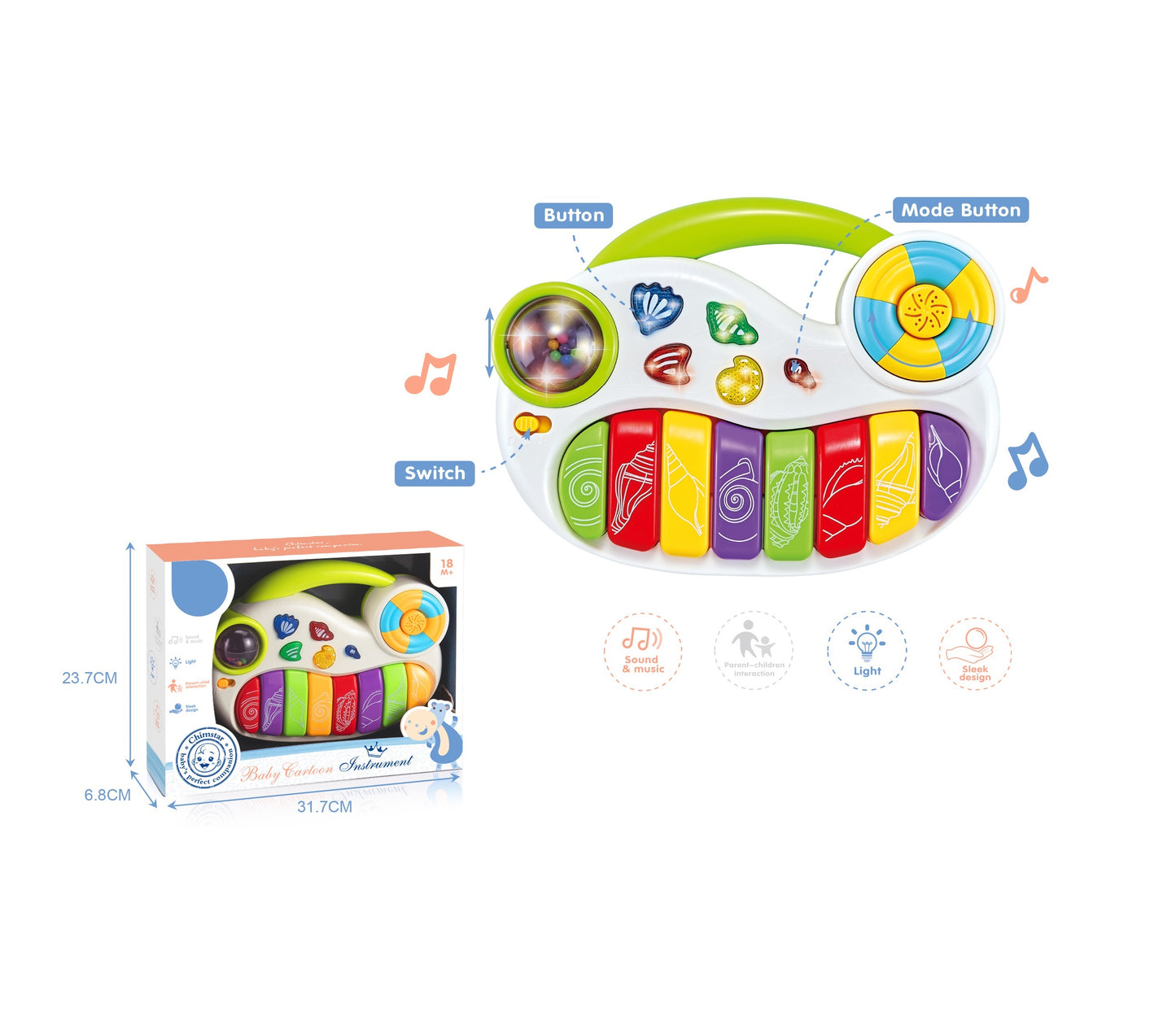 Toybillion baby musical keyboard piano sounds light-up toy