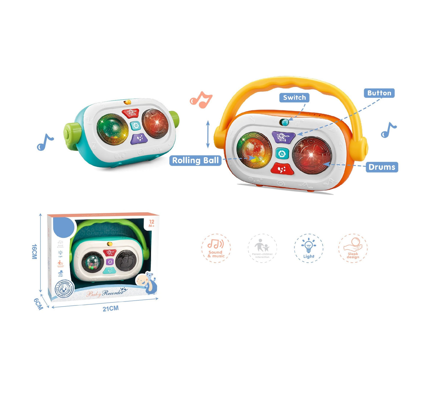 Toybillion Baby Musical Drum with Light, Sounds & rolling ball