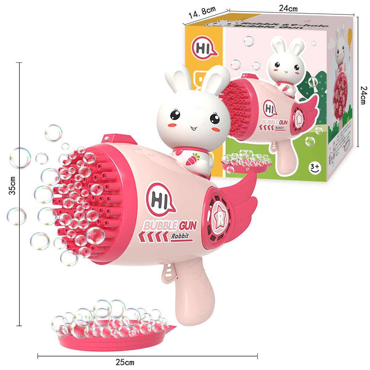 TOYBILLION 69 Holes Rabbit Bubble Machine with 150ml Bubble Solution, Battery & Charger