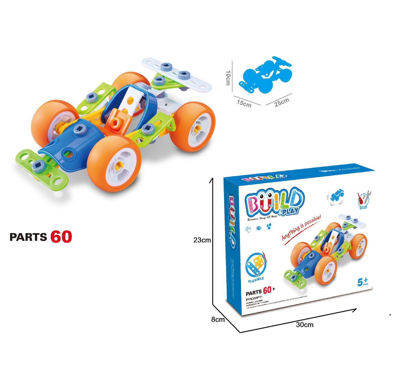 TOYBILLION STEM  Racing Car 60 Pieces Building & Play Kits Educational Learning Toys for Boys & Girls