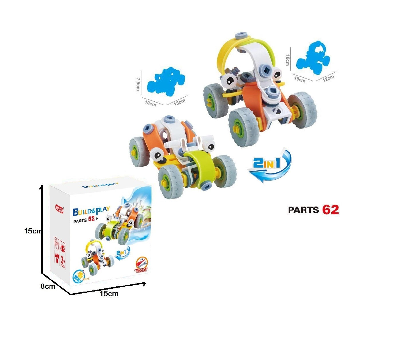 TOYBILLION STEM 2-in-1 Car 62 Pieces Building & Play Kits Educational Learning Toys for Boys & Girls