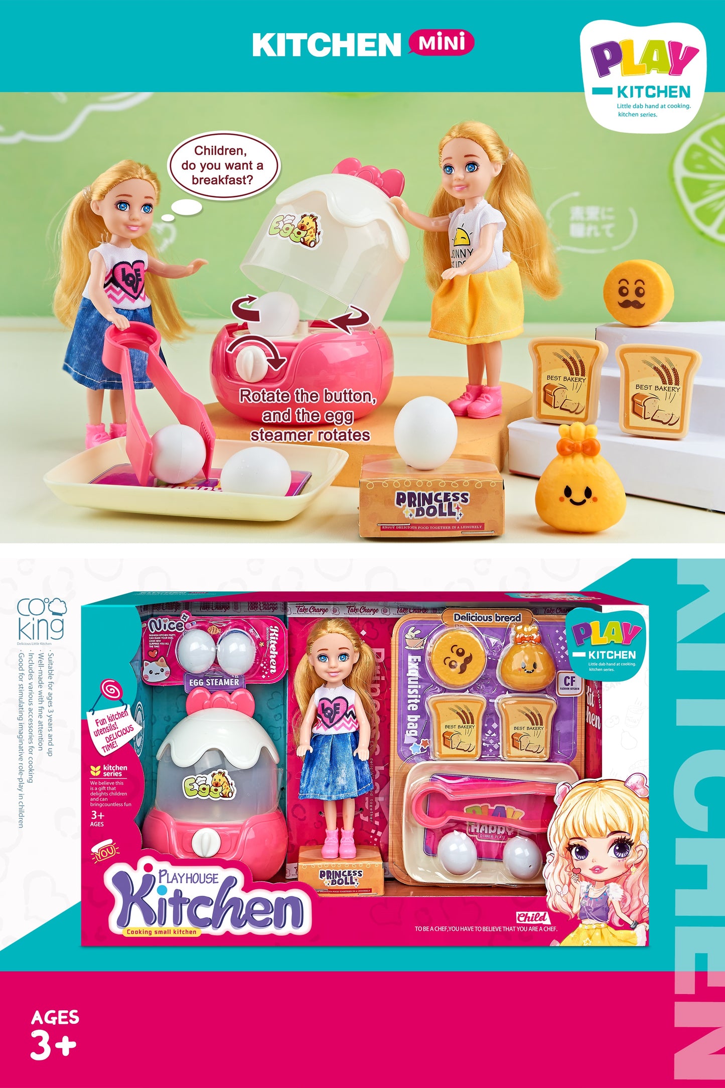 TOYBILLION Doll Kitchen Playset, Egg Steamer & Food