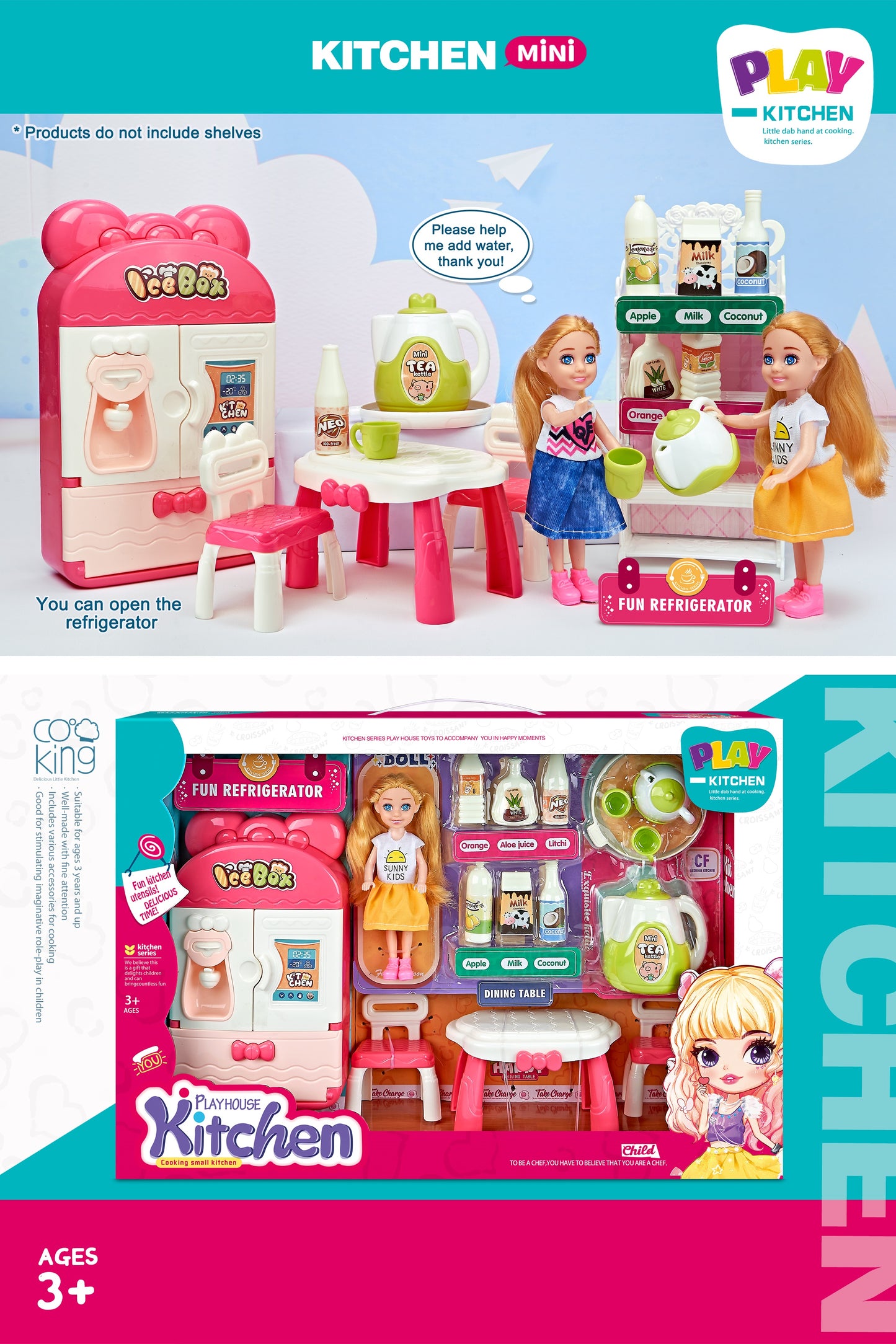 TOYBILLION Doll Kitchen Toy Play Set, Fridge, Table Set & Drink