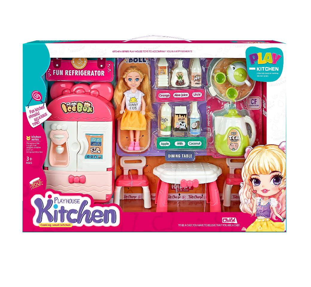 TOYBILLION Doll Kitchen Toy Play Set, Fridge, Table Set & Drink