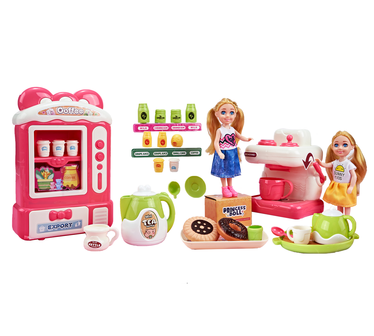 TOYBILLION Doll Kitchen Toy: Coffee Maker, Vending Machine & Drink