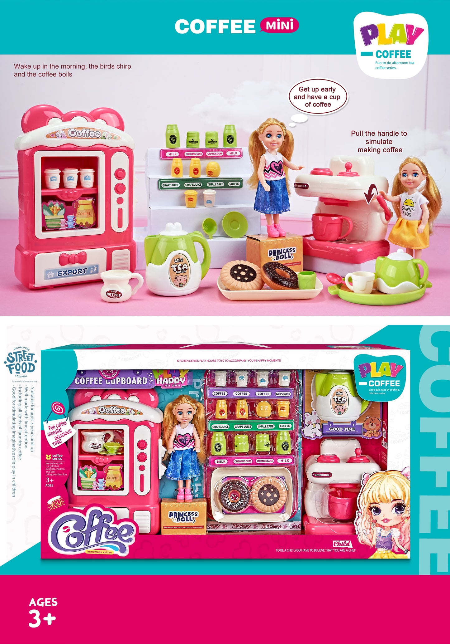 TOYBILLION Doll Kitchen Toy: Coffee Maker, Vending Machine & Drink