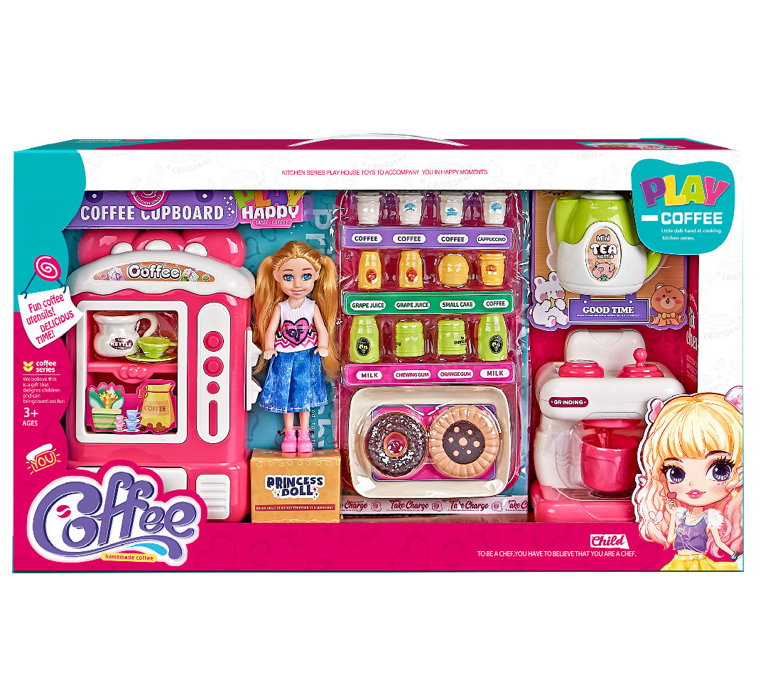 TOYBILLION Doll Kitchen Toy: Coffee Maker, Vending Machine & Drink