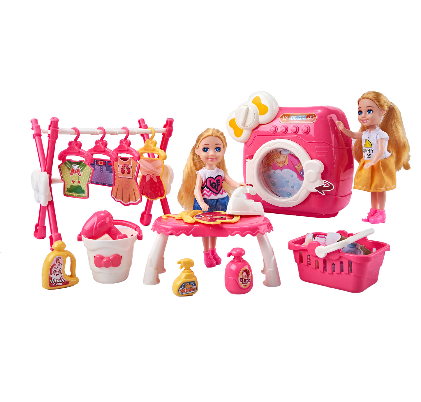 TOYBILLION  Dollhouse Laundry Appliance Washing Machine, Baskets & Iron Set