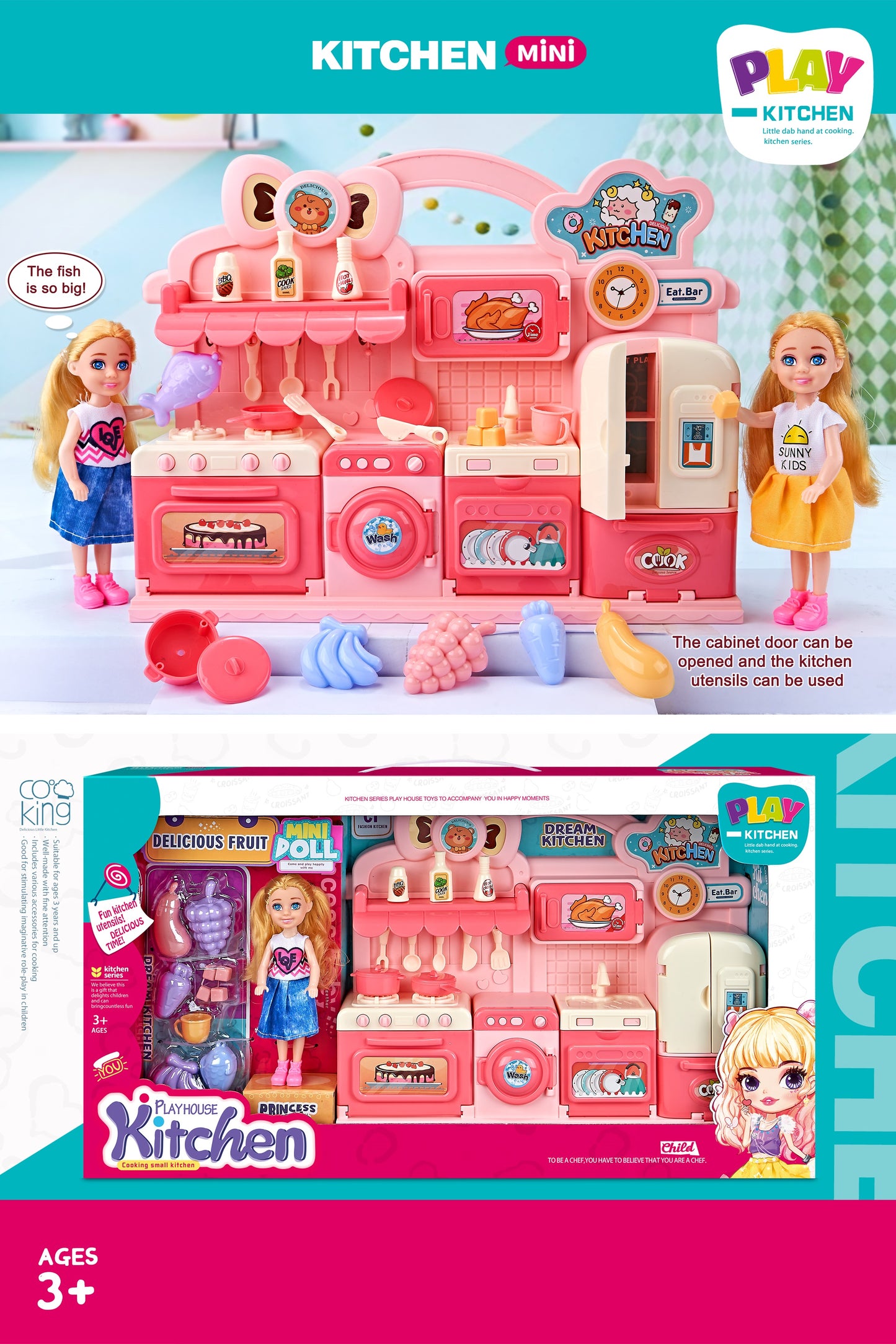 TOYBILLION Doll Kitchen Toy Cabinet Play Set & Doll