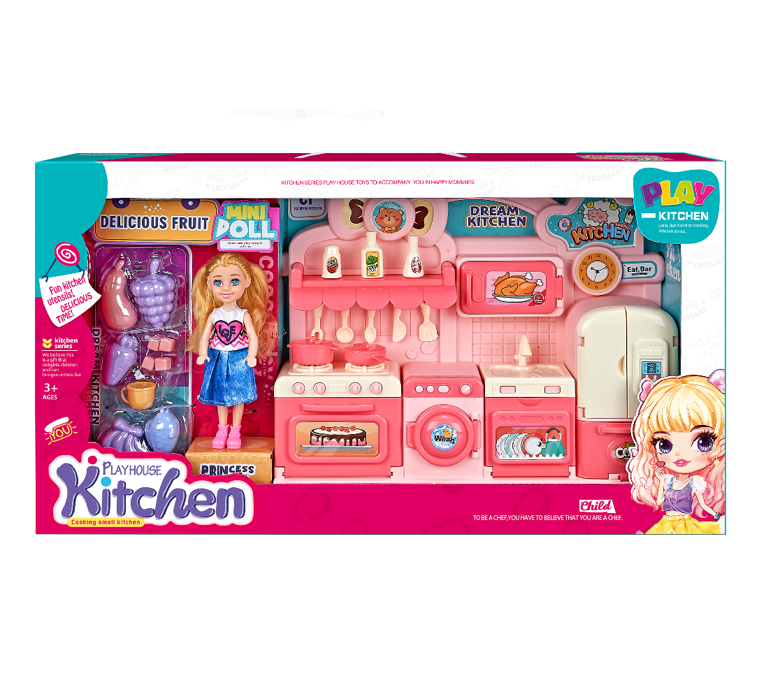 TOYBILLION Doll Kitchen Toy Cabinet Play Set & Doll