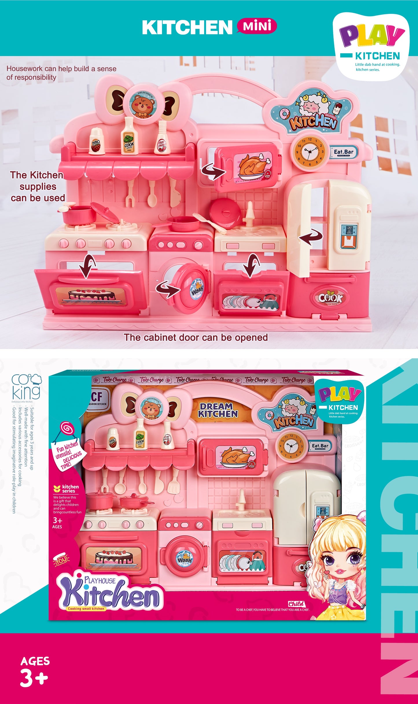 TOYBILLION Doll Kitchen Toy Cabinet Play Set