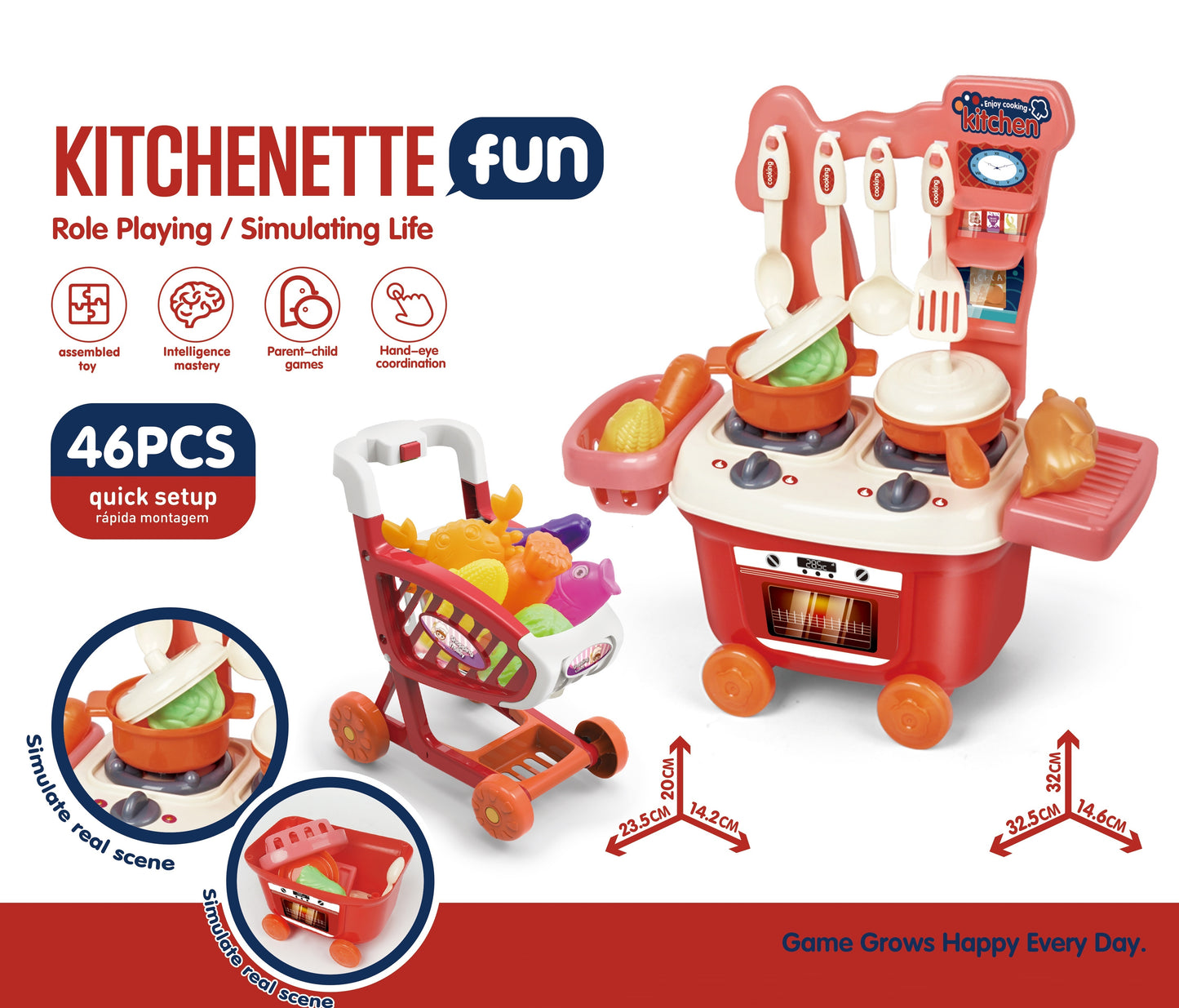 TOYBILLION Kitchenette Pretend Play Toy with Shopping Cart -46 pcs