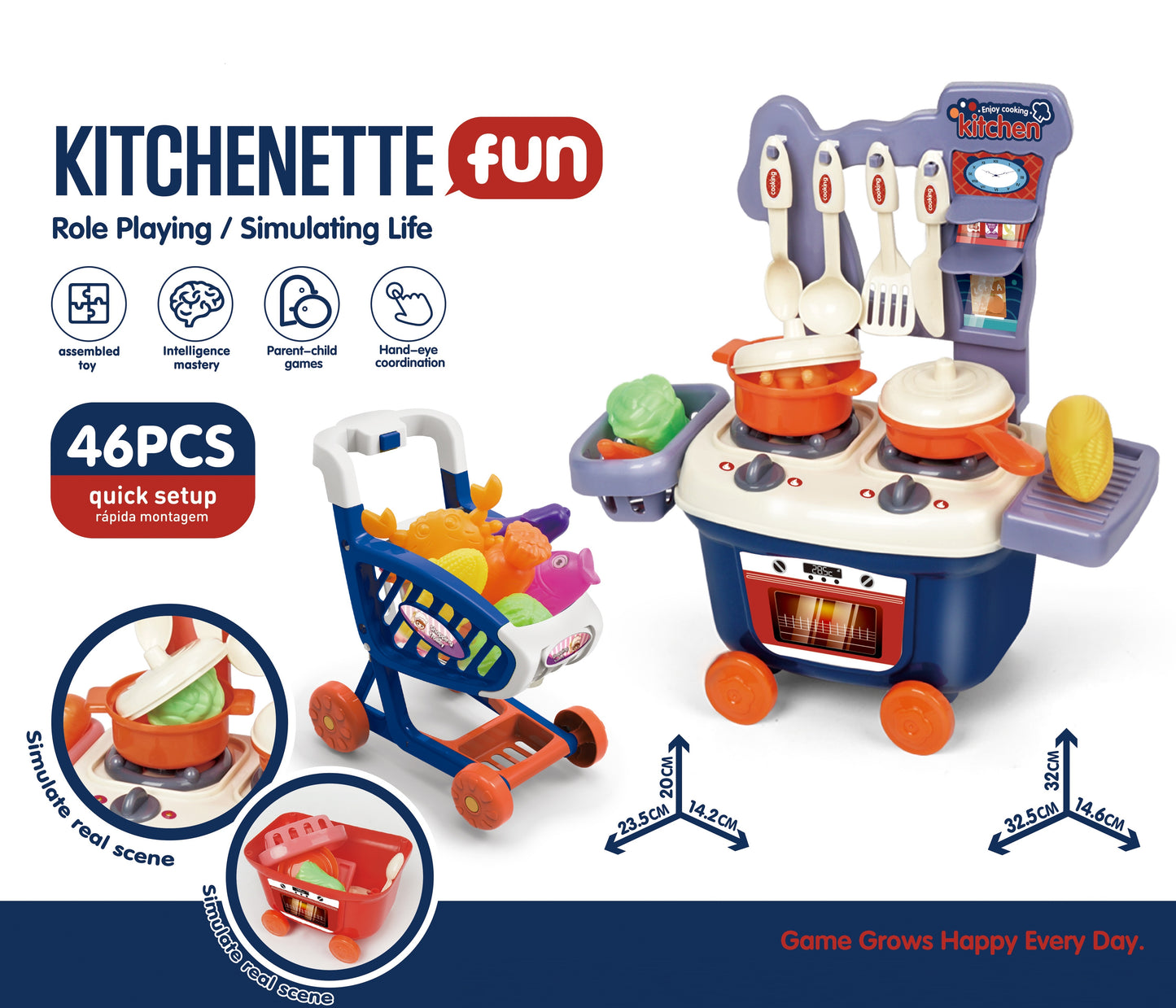 TOYBILLION Kitchenette Pretend Play Toy with Shopping Cart -46 pcs