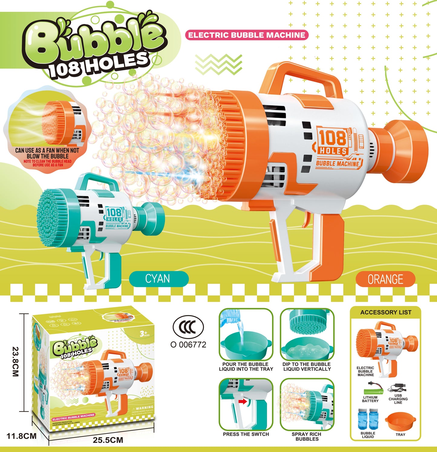 TOYBILLION 109 Holes Bubble Gun with Light