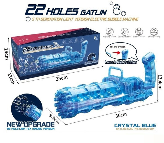 TOYBILLION 22 Holes Bubble Gun, Electric Bubble Machine with Light (50ml Bubble Solution & Tray)