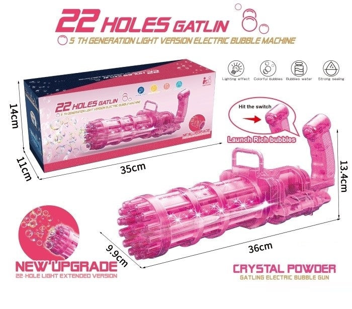 TOYBILLION 22 Holes Bubble Gun, Electric Bubble Machine with Light (50ml Bubble Solution & Tray)