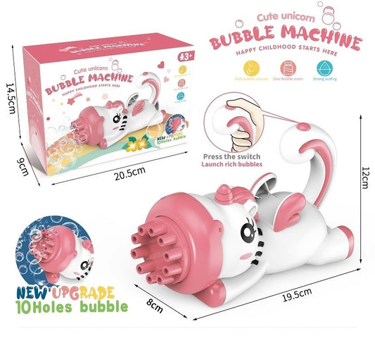 TOYBILLION 10 Holes Unicorn Bubble Machine with 50ml Bubble Solution