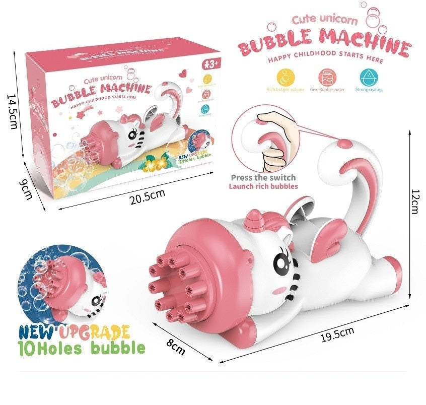 TOYBILLION 10 Holes Unicorn Bubble Machine with 50ml Bubble Solution