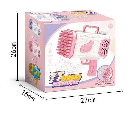 TOYBILLION 77-Hole Bubble Gun with Light, Automatic Bubble Maker ( Bubble Gun, 2* 50ml Bubble Solution , Plate, Battery and Charger)