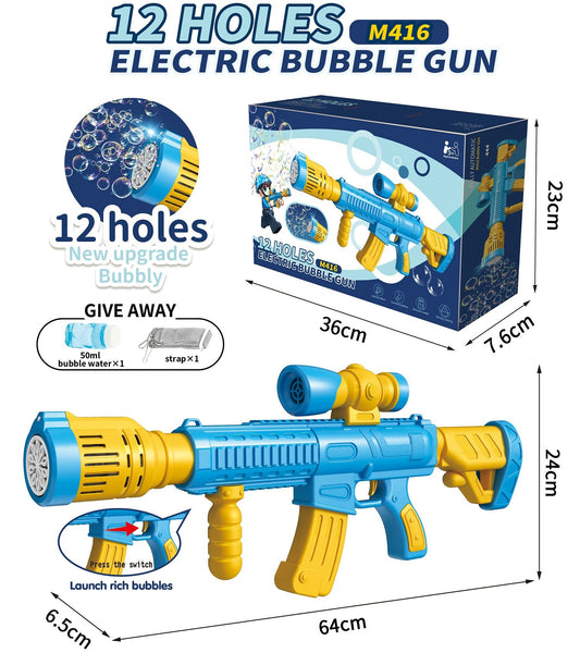TOYBILLION 12 Holes Automatic Bubble Gun with 50ml Bubble Solution