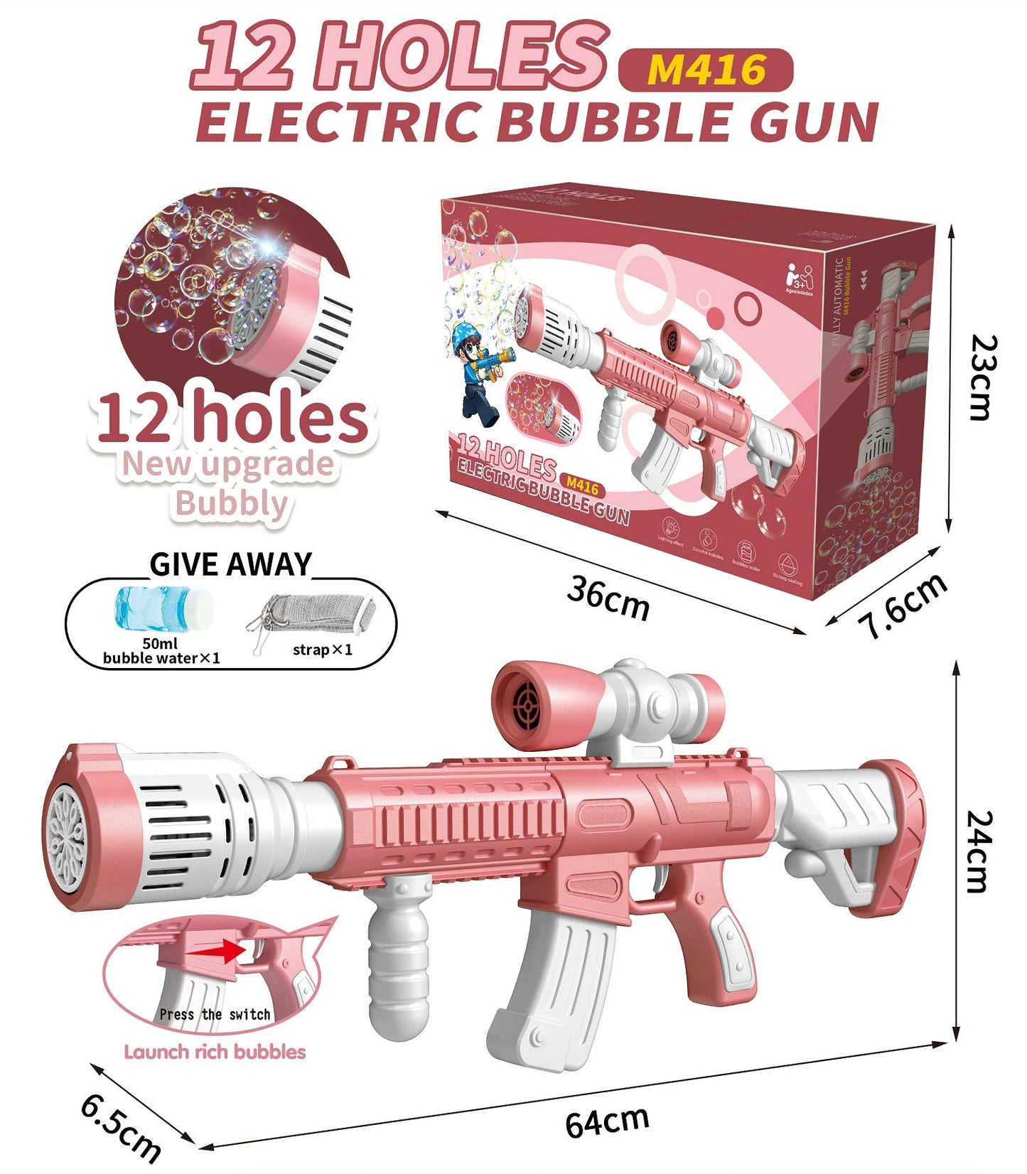 TOYBILLION 12 Holes Automatic Bubble Gun with 50ml Bubble Solution