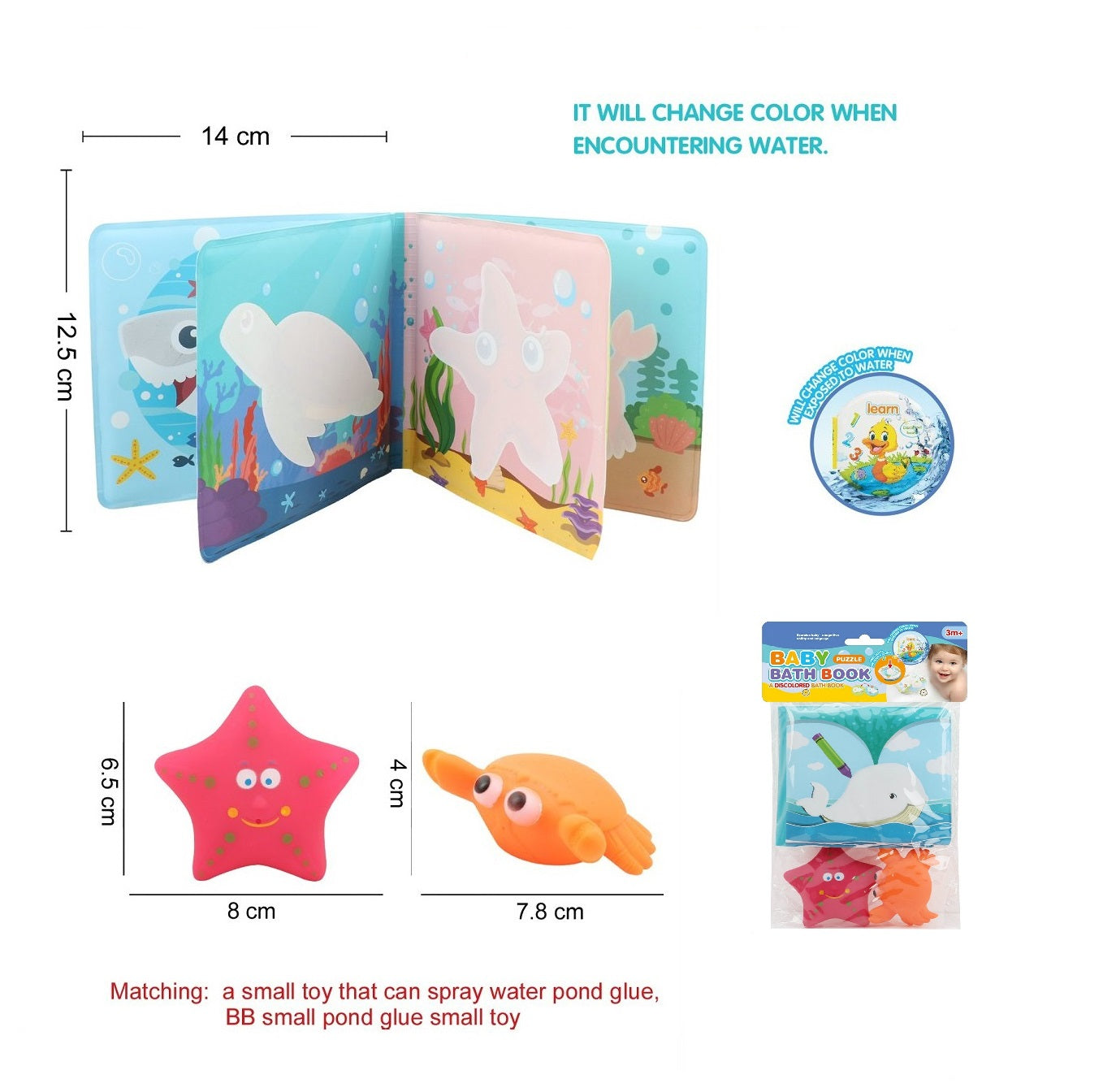 TOYBILLION Baby Bath Book with 2 Rubber Animal--Sea World Magic Discoloration Waterproof Bathtime Toys for Toddlers