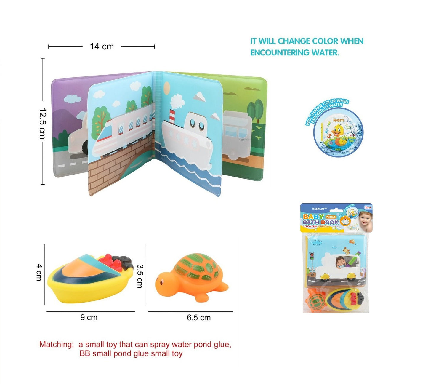 TOYBILLION Baby Bath Book with 2 Rubber Animal -- Transportation Magic Discoloration Waterproof Bathtime Toys for Toddlers