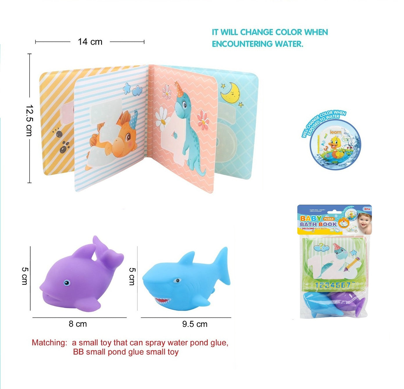 TOYBILLION Baby Bath Book with 2 Rubber Animal --Number World Magic Discoloration Waterproof Bathtime Toys for Toddlers