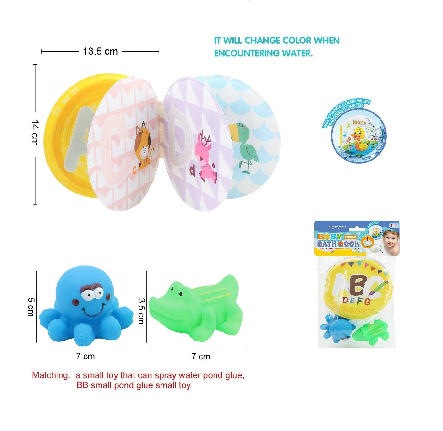 TOYBILLION Baby Bath Book with 2 Rubber Animal Magic -- Letter Discoloration Waterproof Bathtime Toys for Toddlers