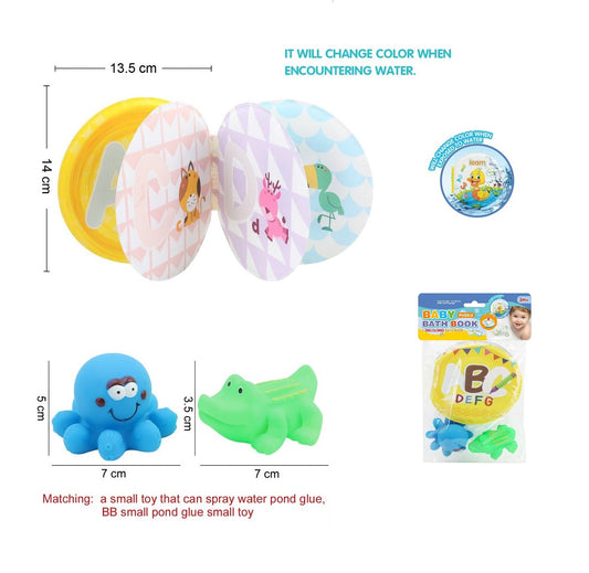TOYBILLION Baby Bath Book with 2 Rubber Animal Magic -- Letter Discoloration Waterproof Bathtime Toys for Toddlers