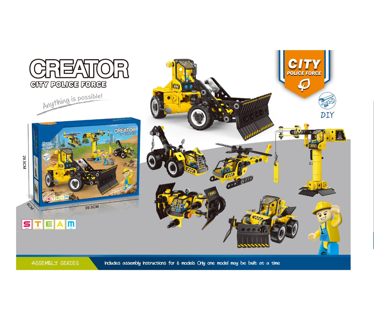 TOYBILLION City Construction 6-IN-1 223 Pieces STEM Building &Play Kits DIY Toys