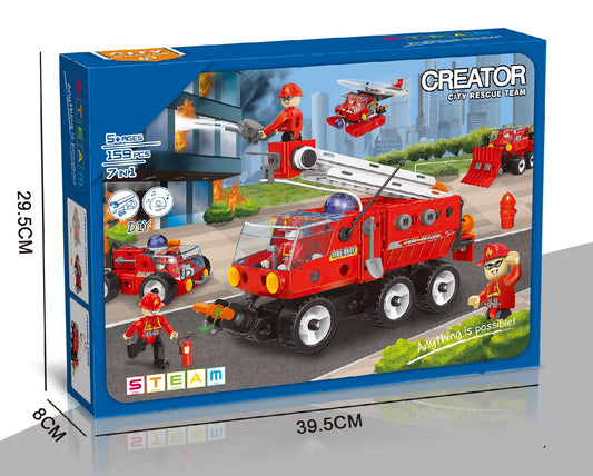 TOYBILLION  7-in-1 City Fire 159 Pieces STEM Building &Play Kits DIY Toys