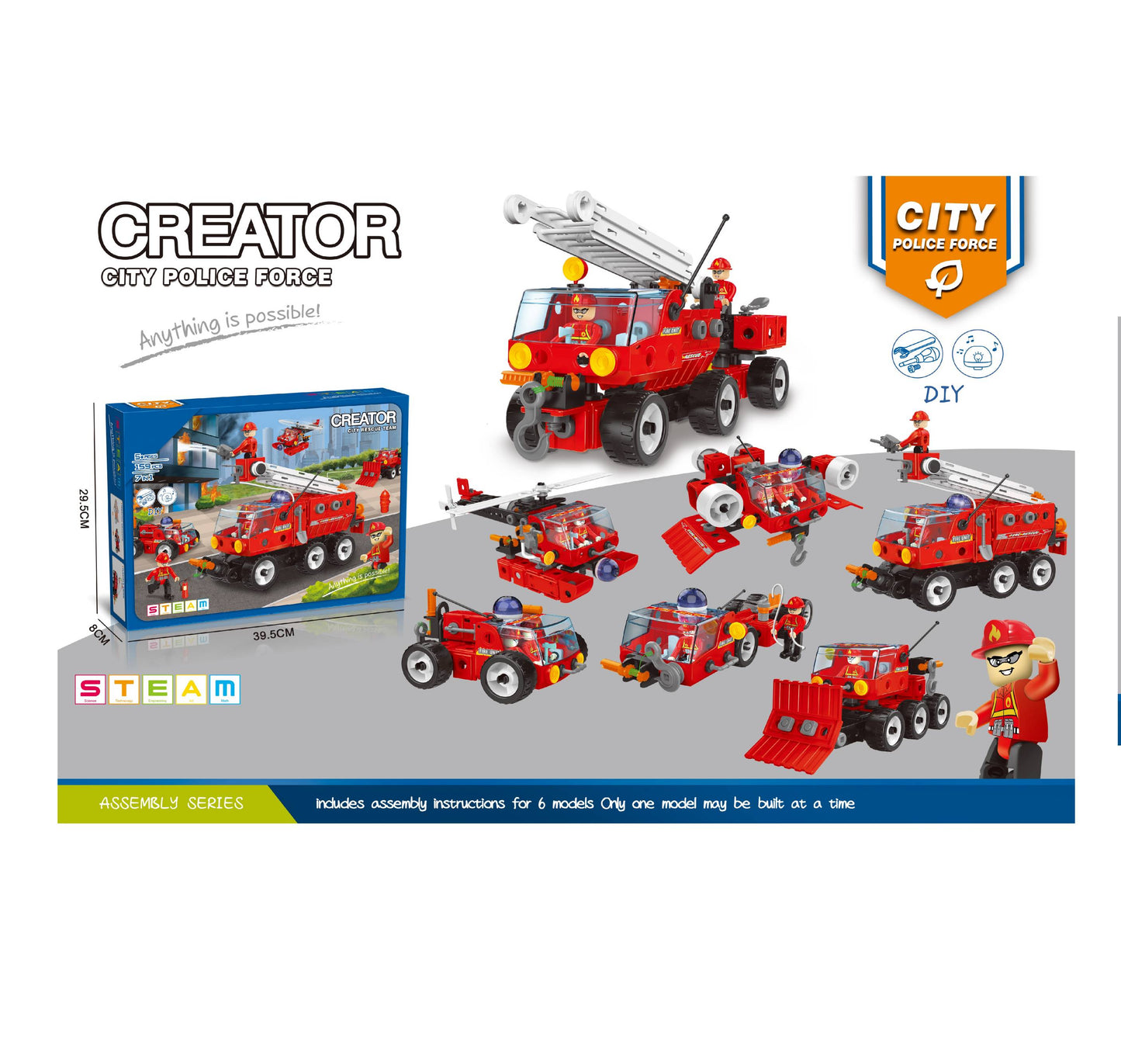 TOYBILLION  7-in-1 City Fire 159 Pieces STEM Building &Play Kits DIY Toys