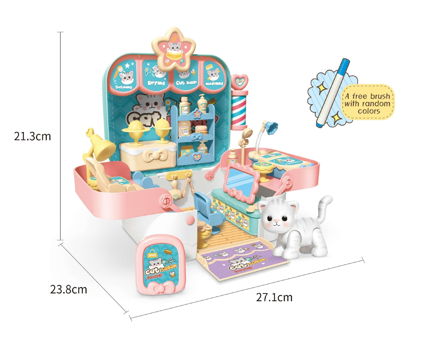 TOYBILLION Cat Beauty Salon Playset Kit for Kids Pretend Play