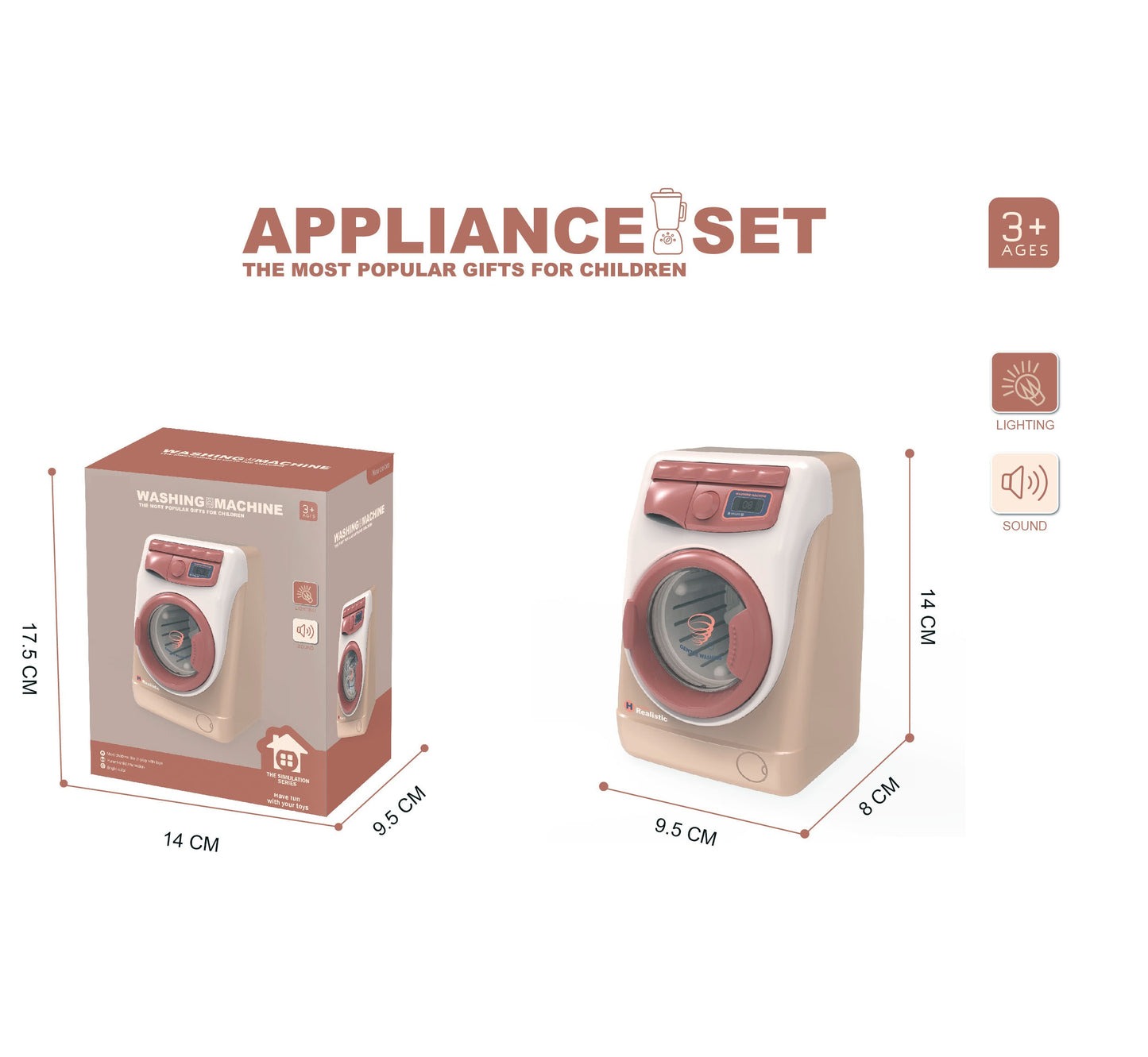 【Kid Household Appliances】Washing Machine Toy for Kids Dollhouse Furniture Kitchen Toys Kids Children Play House Toy Washing Machine--Need 2* AA batteries (not included)