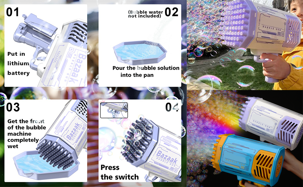 TOYBILLION 69-Hole Bubble Gun Automatic Bubble Maker with Bubble Solutions, Plate, Screwdriver, Battery and Charger